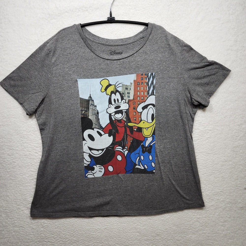 Disney Mickey Mouse Goofy Donald Duck City Graphic Tee Heather Gray 2X